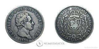 ITALIA 5 LIRAS PLATA 1826 L SARDINIA 24,6 GR M1074