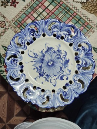 2 Platos Decorativos Azules Pintados a Mano