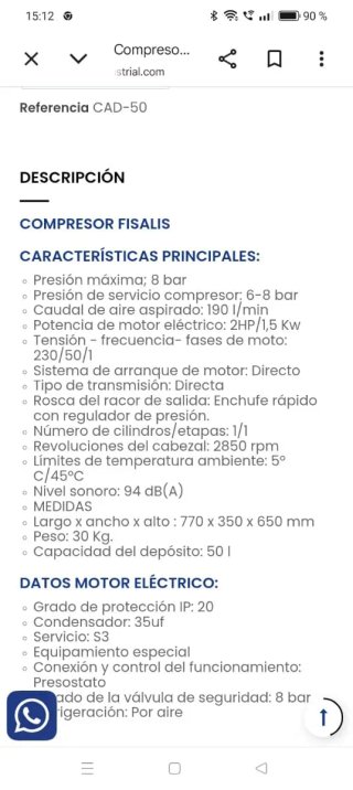 Compresor de aire Fisalis 50 Lt. HP 2