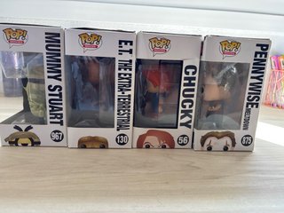 Funko pops: minions, e.t., chucky y pennywise (it)