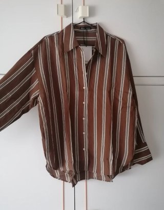 Conjunto Pantalon+Camisa marron rayas, Mango