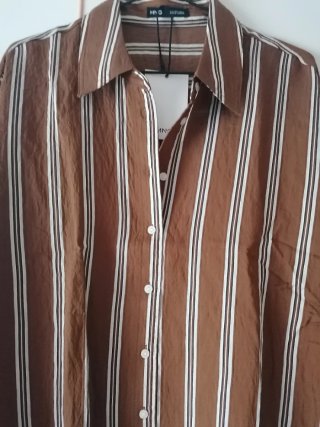 Conjunto Pantalon+Camisa marron rayas, Mango