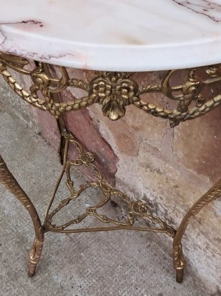 Consola Francese Vintage in Bronzo e Marmo Rosa