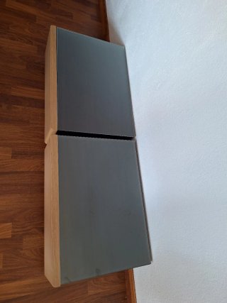 2 mesitas de madera y cristal templado