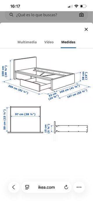 Estructura cama 90x200 cm MALM IKEA con cajones
