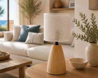 Lámpara de mesa madera y lino