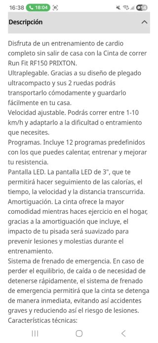 Cinta de correr PRIXTON RF150