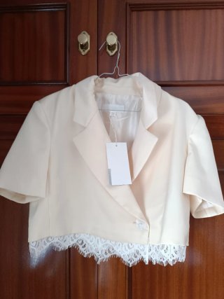 Conjunto falda y blazer combinado encaje zara XL