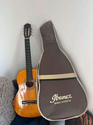 Guitarra acústica con funda