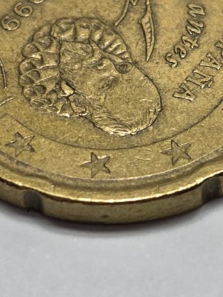 Moneda 20 Céntimos España 1999 Error Grave Oreja
