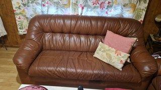 Sofa 3+2 de Cuero color Marron