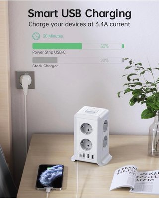 8 Tomas AC Torre Regletas Enchufes con 2 M Alargad