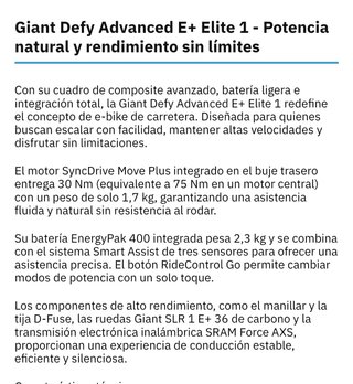 Ebike Giant Defy Elite 1 eléctrica en talla M