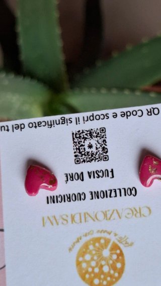 Orecchini cuore fucsia e oro argilla polimerica