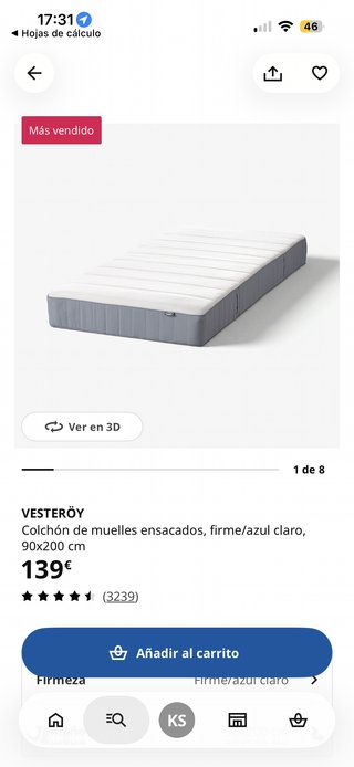 Estructura Cama Ikea Pino + Colchón 90x200