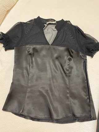 Conjunto Blusa Transparente y Falda Raso