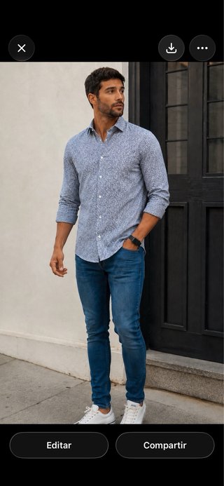 Camisa Slim Fit Estampada Azul y Blanca