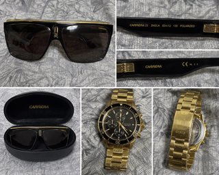 Gafas de sol Carrera y Reloj Guess Dorado