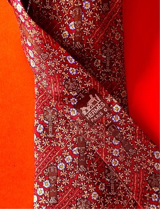 Corbata Hermès Seda Natural Roja