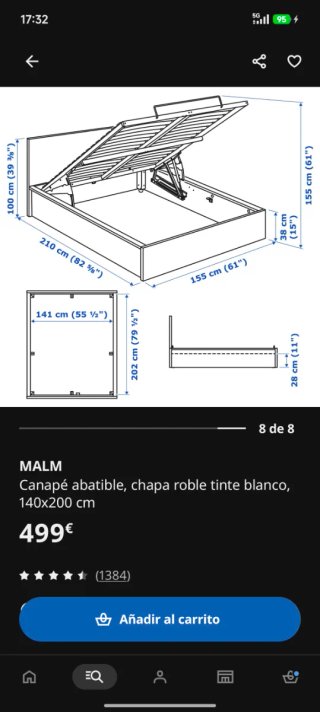 Cama Ikea MALM 140x200 canapé abatible y colchón