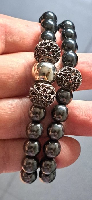 2 Bracciali Ematite Perle Lucide
