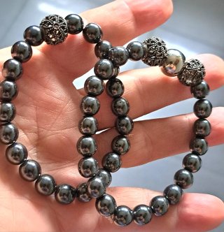 2 Bracciali Ematite Perle Lucide