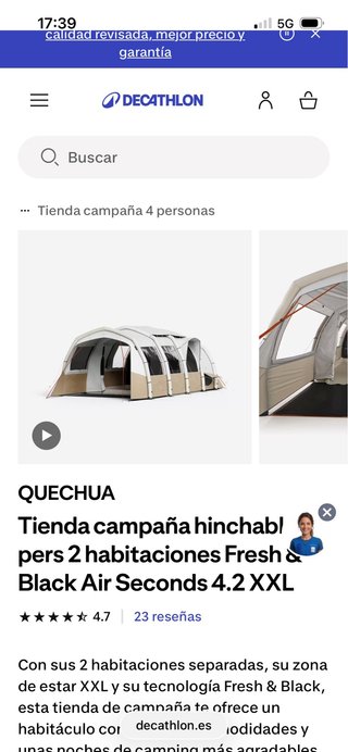 Tienda campaña hinchable 4 personas