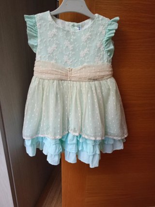 Vestido niña mint encaje y volantes