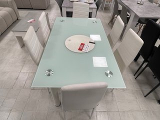 Mesa Comedor Cristal Templado y Patas Blancas