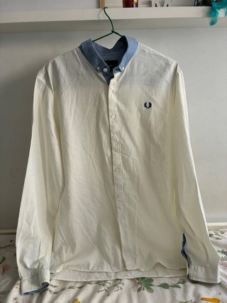 Camisa Fred Perry Blanca y Azul Talla L slim fit