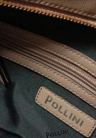 Borsa Pollini pelle stampata beige e oro