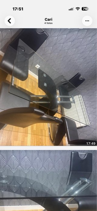 Mesa comedor y 4 sillas cristal y negro