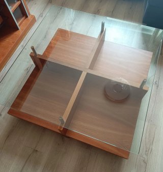 Mesa de centro cristal y madera