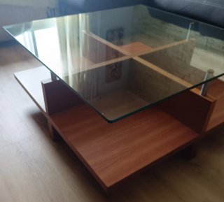 Mesa de centro cristal y madera