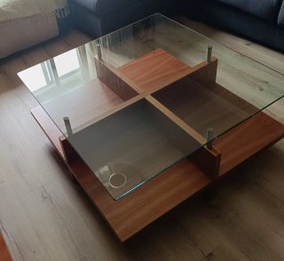 Mesa de centro cristal y madera