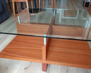 Mesa de centro cristal y madera