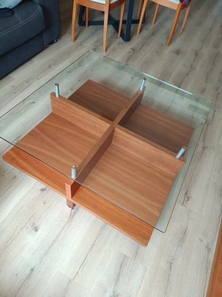 Mesa de centro cristal y madera
