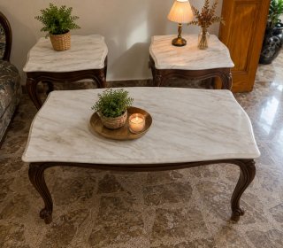 Juego 3 mesas mármol y madera