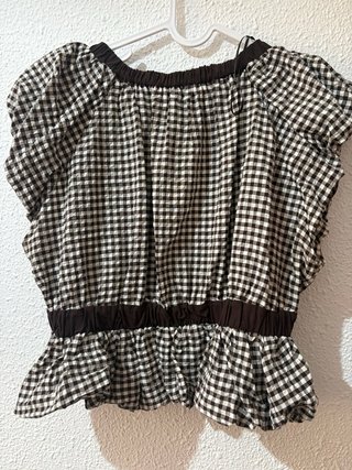 Blusa cuadros marrón y blanco