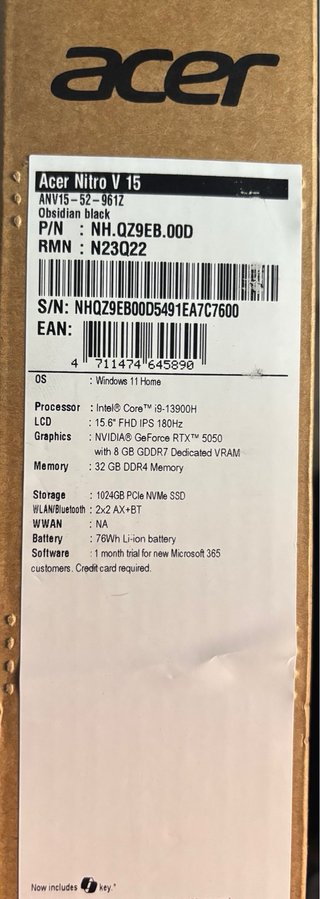 Portátil gaming Acer Nitro V 15.6 i9-13900H
