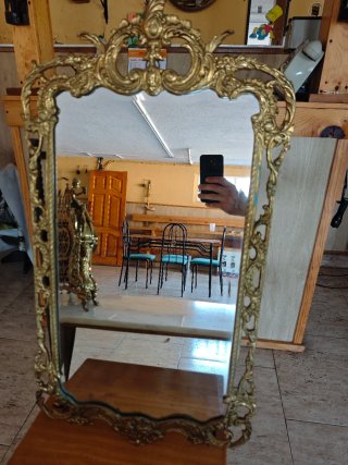 Juego Mesa Mármol, Reloj y Espejo Bronce