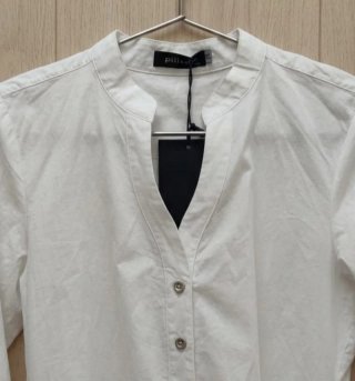 Blusa blanca algodón entallada-mangas con cinta