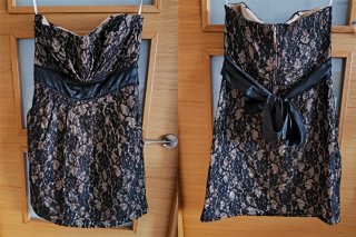 Vestido de fiesta encaje negro y dorado