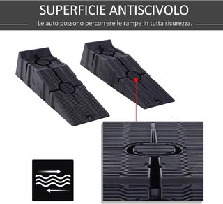 Set de 2 Rampas de Carga para Autos de Plástico con Carga Máxima de 5 Toneladas, Rampas para Autos Plegables para Mantenimiento, 91X30X21 Cm, Negro