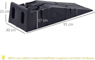 Set de 2 Rampas de Carga para Autos de Plástico con Carga Máxima de 5 Toneladas, Rampas para Autos Plegables para Mantenimiento, 91X30X21 Cm, Negro