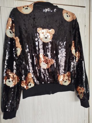 Bomber lentejuelas ositos negro y dorado
