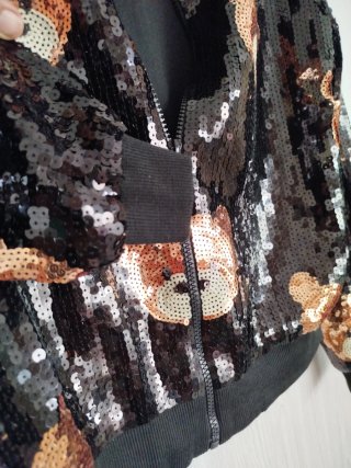 Bomber lentejuelas ositos negro y dorado