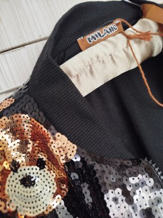 Bomber lentejuelas ositos negro y dorado