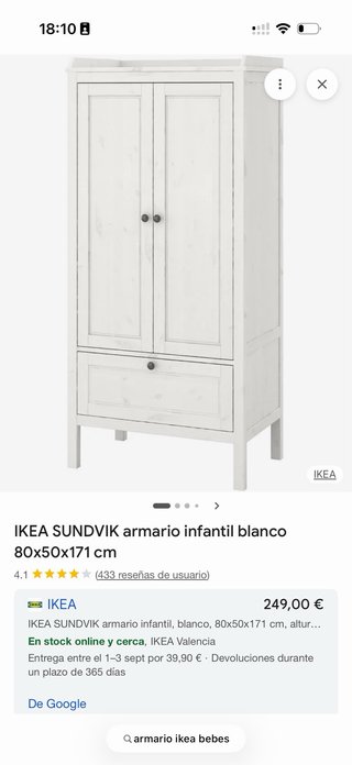 Armario infantil IKEA SUNDVIK blanco