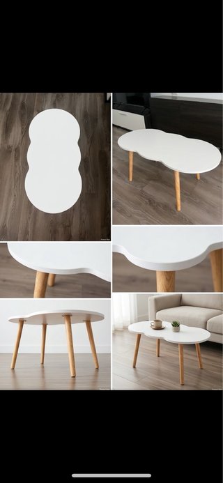 Mesa auxiliar blanca y madera